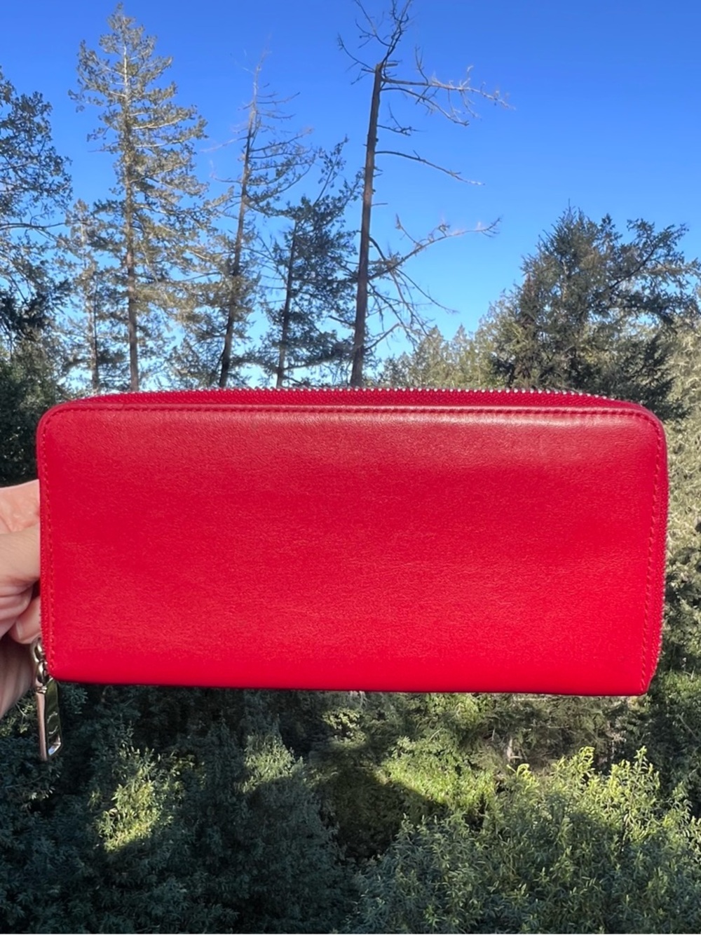 COACH Red Leather Zip-Around Wallet w Silver Hardware AUTHENTIC - Picture 2 of 12